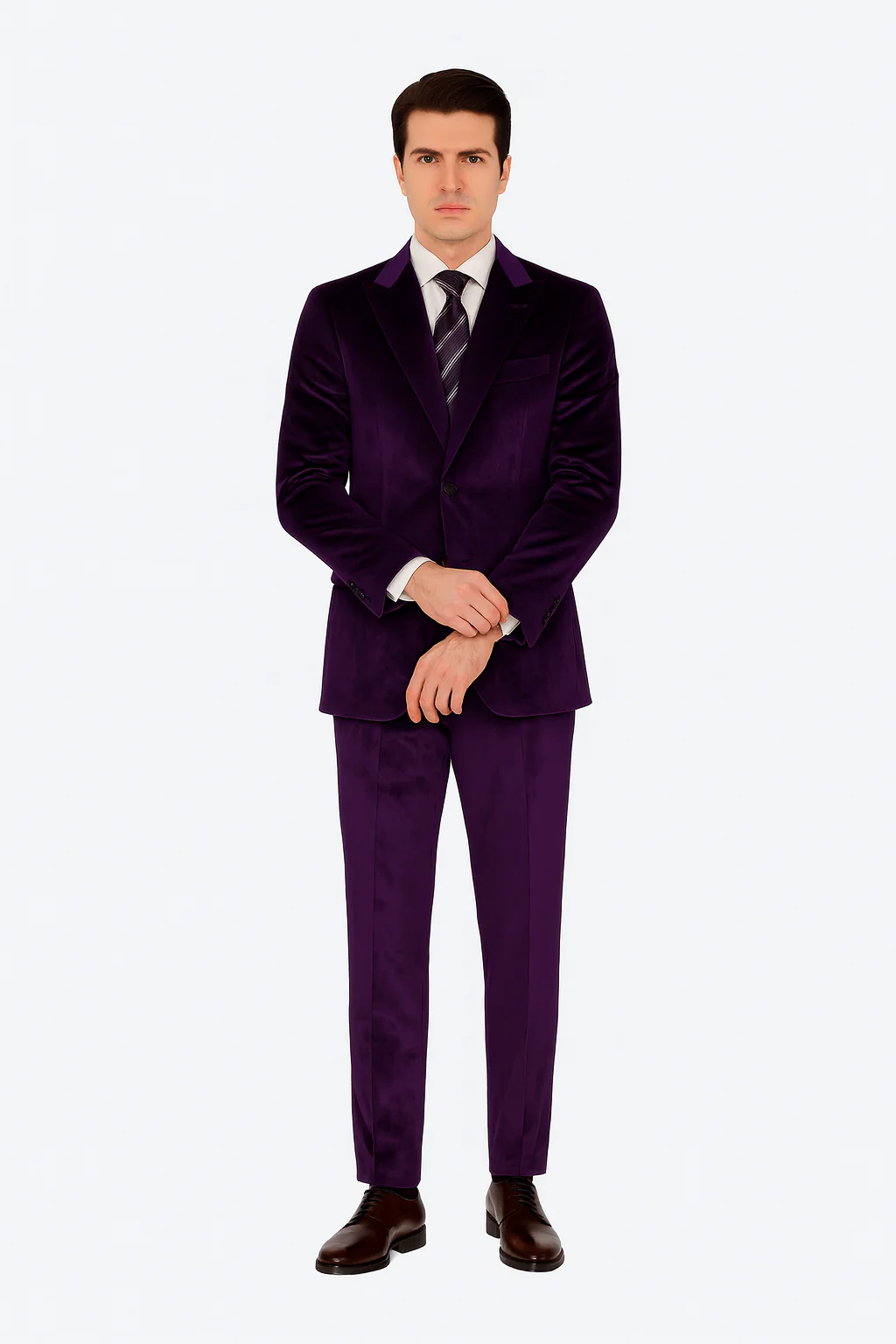 Men’s Purple Velvet Peak Lapel Suit – 2-Piece Skinny Fit Formalwear by Tazzio - Image 7