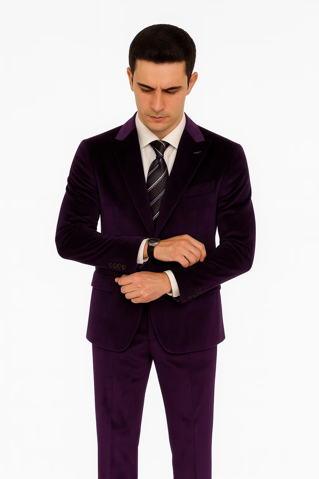 Men’s Purple Velvet Peak Lapel Suit – 2-Piece Skinny Fit Formalwear by Tazzio - Image 8