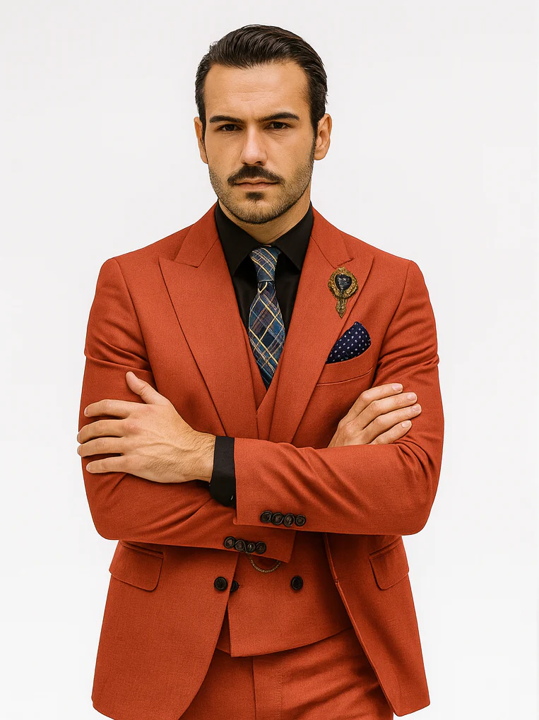 Men’s Red 3-Piece Suit with Vest and Chain – Stylish Formal Wear - Image 5