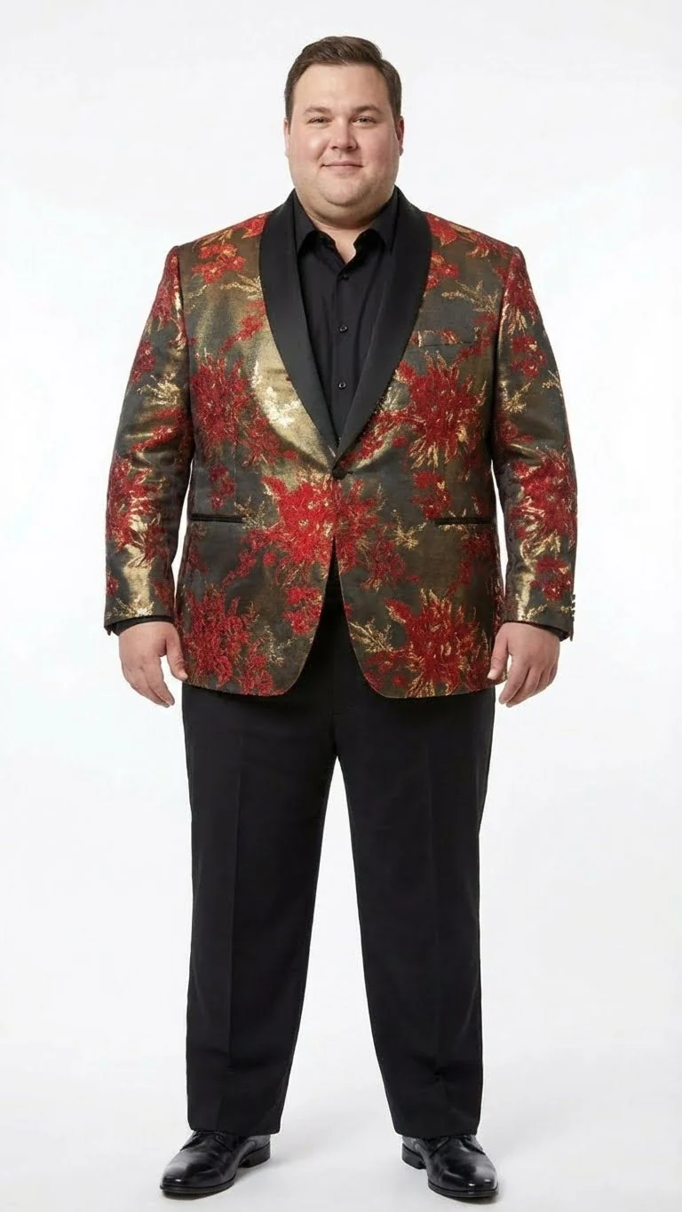 Men’s Red and Gold Floral Pattern Paisley  Shawl Lapel | Luxury Evening and Party Wear Jacket Prom Christmas New Year Blazer - Image 8