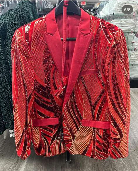 Men’s Red and Gold Sequin Christmas Holiday Blazer – Luxury Party Jacket for New Year, Wedding and Festive Events - Image 15