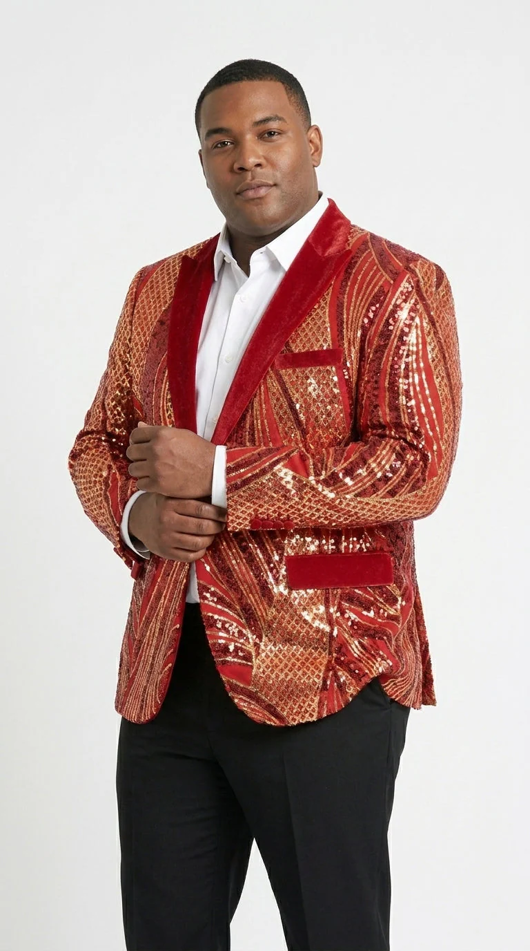 Men’s Red and Gold Sequin Christmas Holiday Blazer – Luxury Party Jacket for New Year, Wedding and Festive Events - Image 7