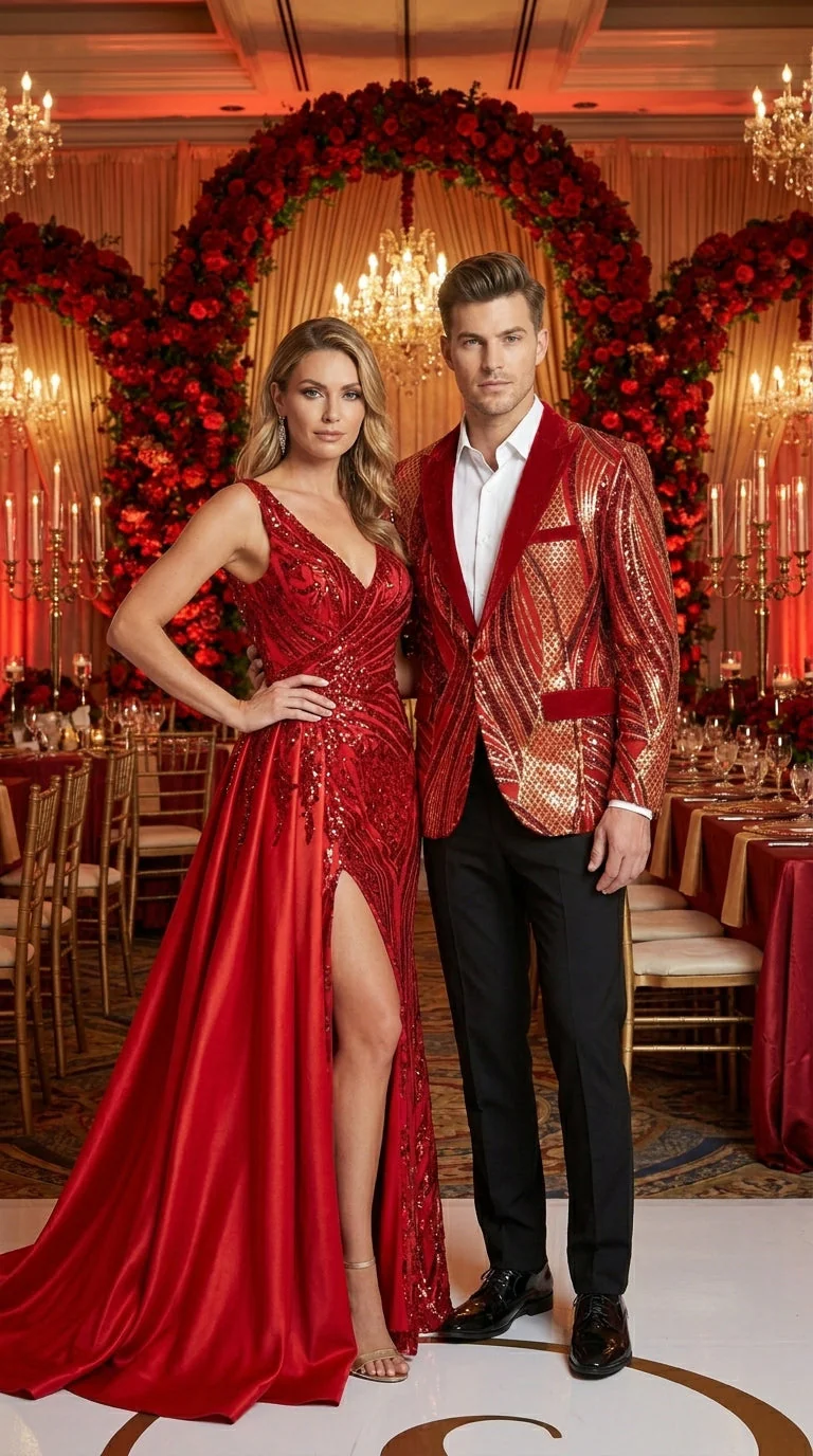 Men’s Red and Gold Sequin Christmas Holiday Blazer – Luxury Party Jacket for New Year, Wedding and Festive Events - Image 8