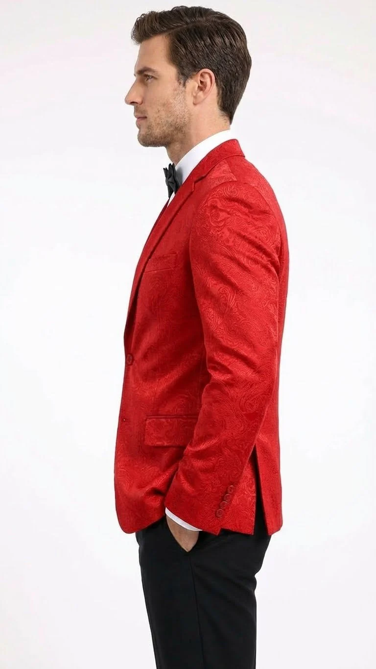 Men’s Red Paisley Velvet Blazer - Christmas new year Sport Coat Jacket - Prom 2026 Collection - Image 3