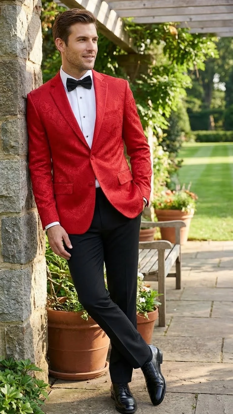 Men’s Red Paisley Velvet Blazer - Christmas new year Sport Coat Jacket - Prom 2026 Collection - Image 5