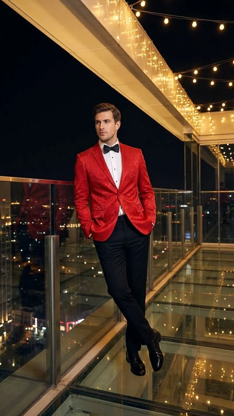Men’s Red Paisley Velvet Blazer - Christmas new year Sport Coat Jacket - Prom 2026 Collection - Image 8