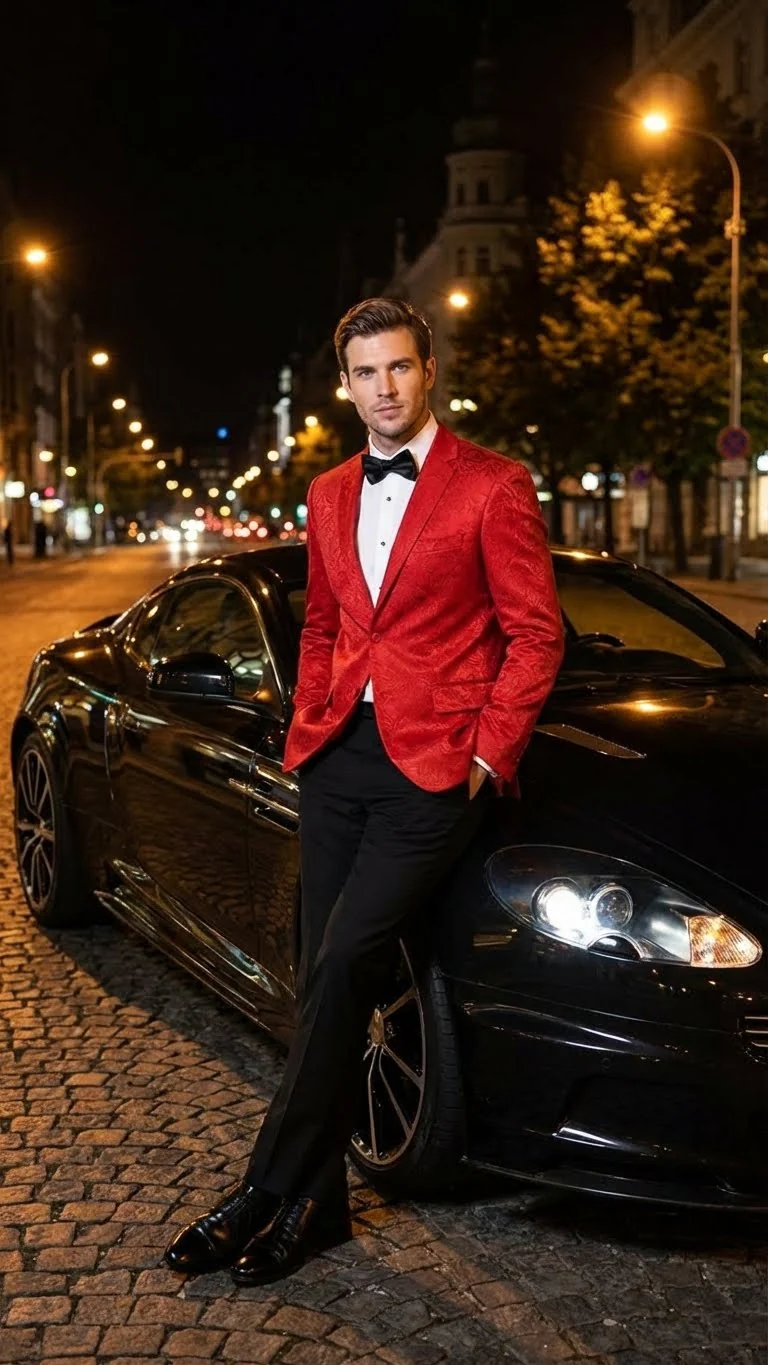 Men’s Red Paisley Velvet Blazer - Christmas new year Sport Coat Jacket - Prom 2026 Collection - Image 9