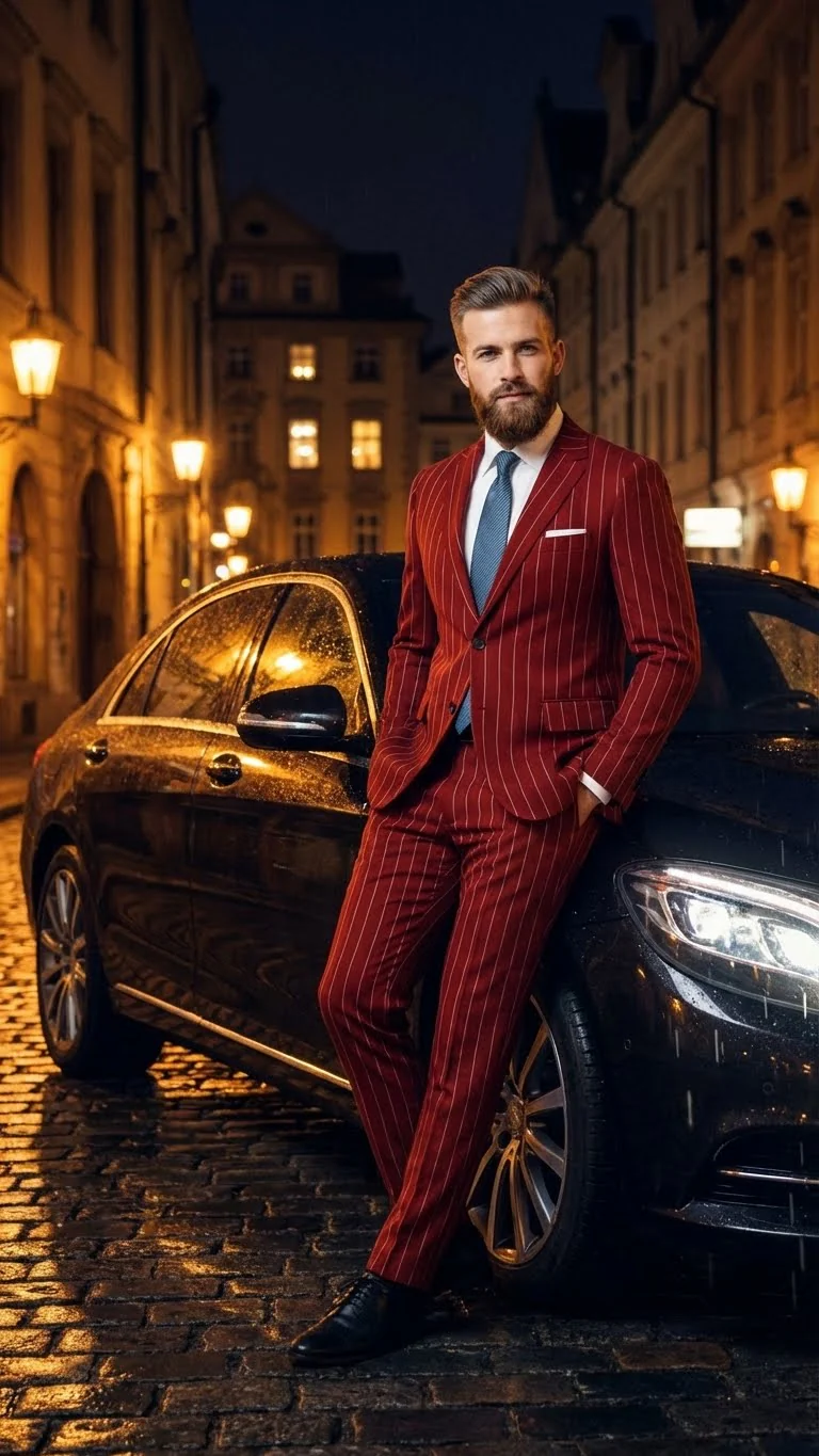Men’s Red Pinstripe Suit – Stripe Two-Button Vested Suit 2 Buttons - Image 10