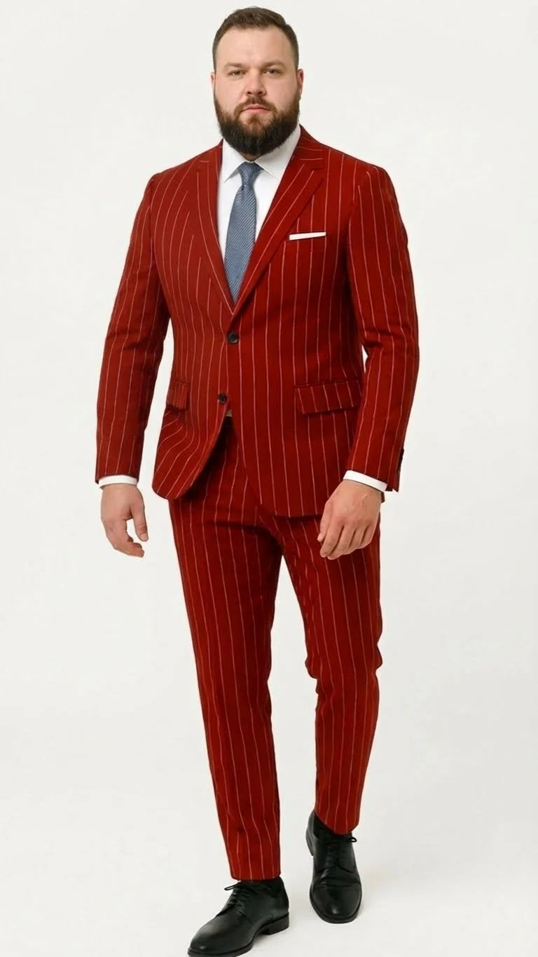 Men’s Red Pinstripe Suit – Stripe Two-Button Vested Suit 2 Buttons - Image 11