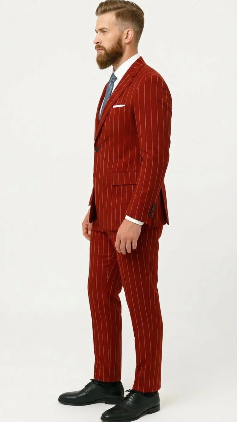 Men’s Red Pinstripe Suit – Stripe Two-Button Vested Suit 2 Buttons - Image 3
