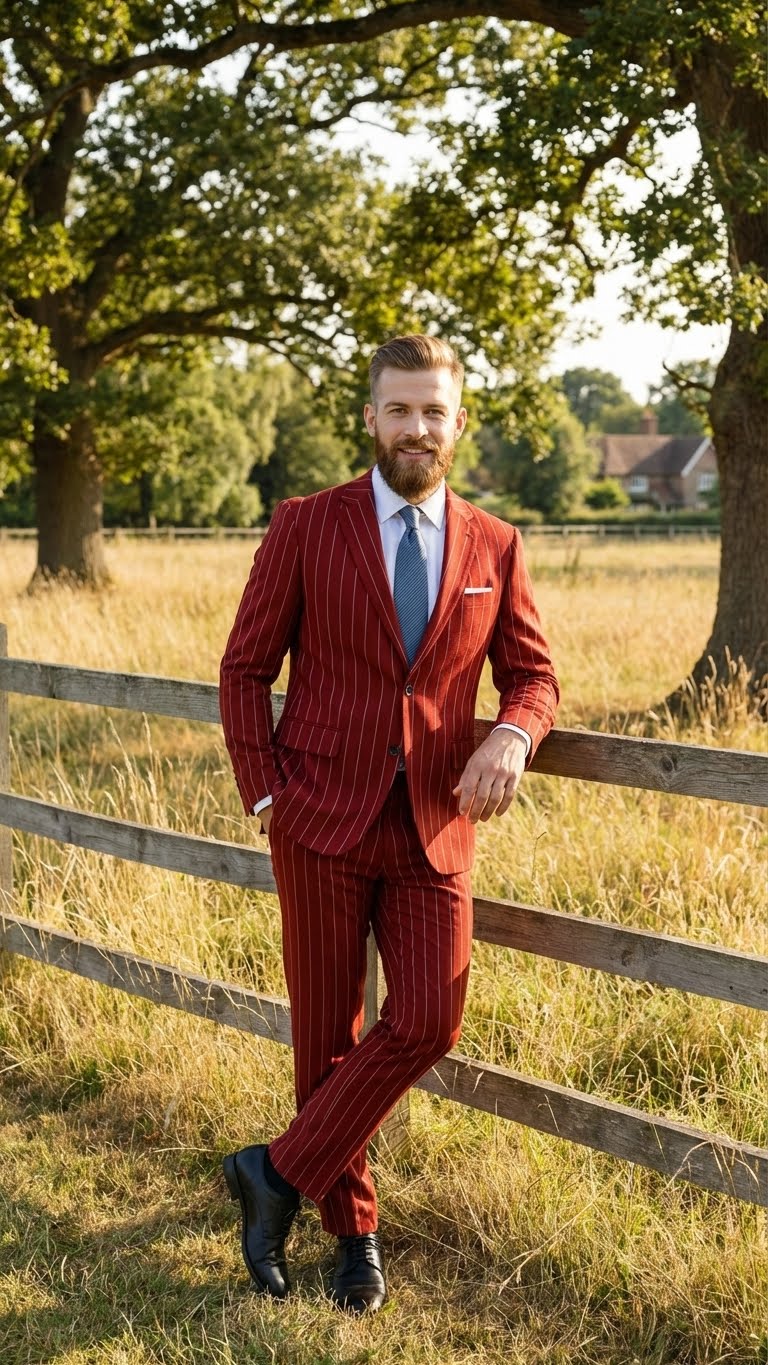 Men’s Red Pinstripe Suit – Stripe Two-Button Vested Suit 2 Buttons - Image 5