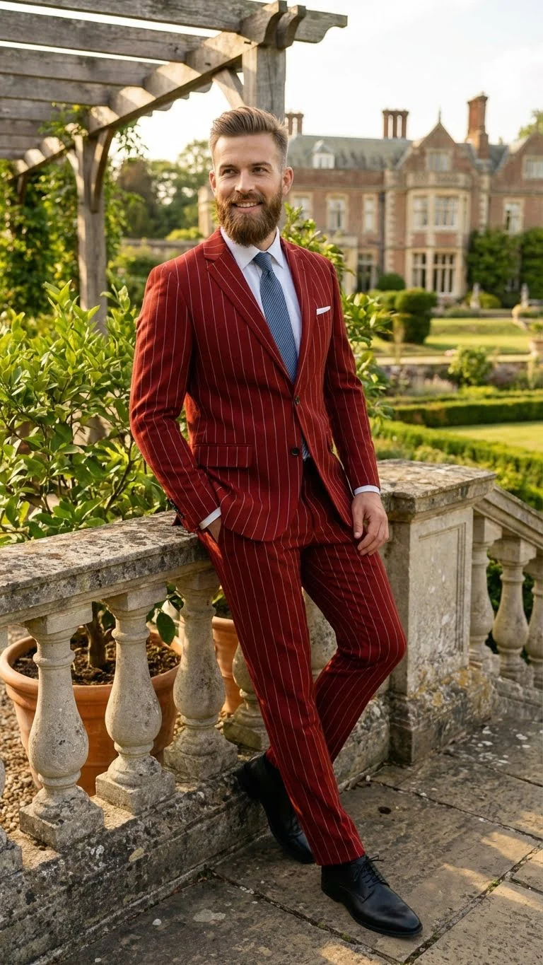 Men’s Red Pinstripe Suit – Stripe Two-Button Vested Suit 2 Buttons - Image 7