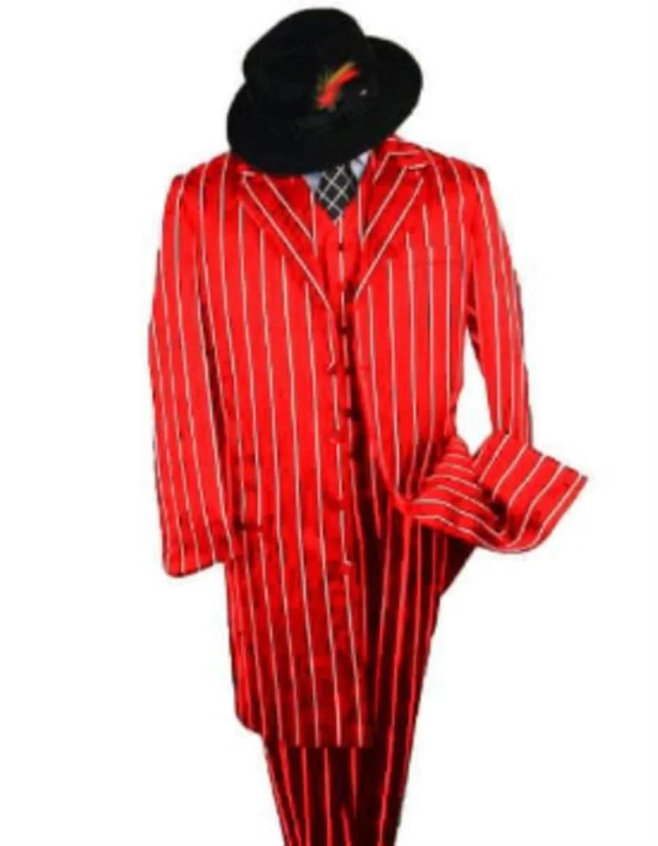 Men’s Red Pinstripe Zoot Suit – 1920s Gangster Pimp Style with Long Jacket & Matching Hat - Image 6