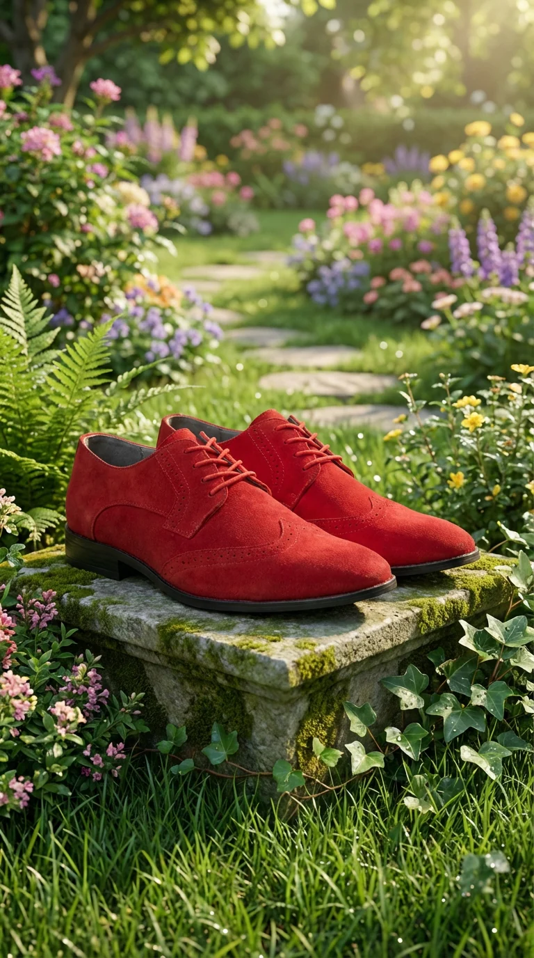 Men’s Red Suede Tuxedo Dress Shoes | Formal Lace-Up Wingtip Shoes for Wedding, Prom & Party - Velvet Shoe - Image 4