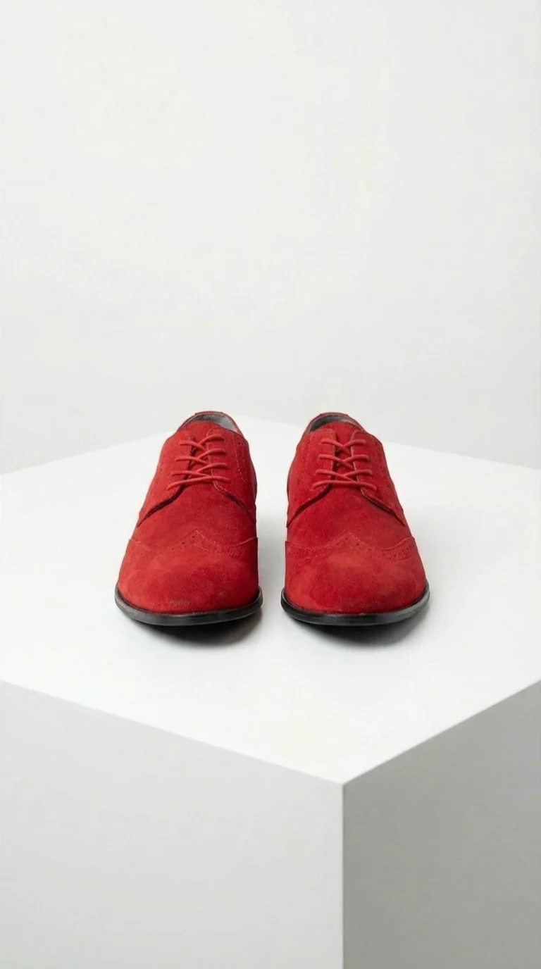 Men’s Red Suede Tuxedo Dress Shoes | Formal Lace-Up Wingtip Shoes for Wedding, Prom & Party - Velvet Shoe - Image 6