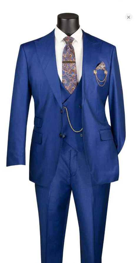 Men’s Royal Blue 3 Piece Suit Set with Vest – Formal Wedding and Party Wear Suit - Saphire Cobalt blue - Image 10