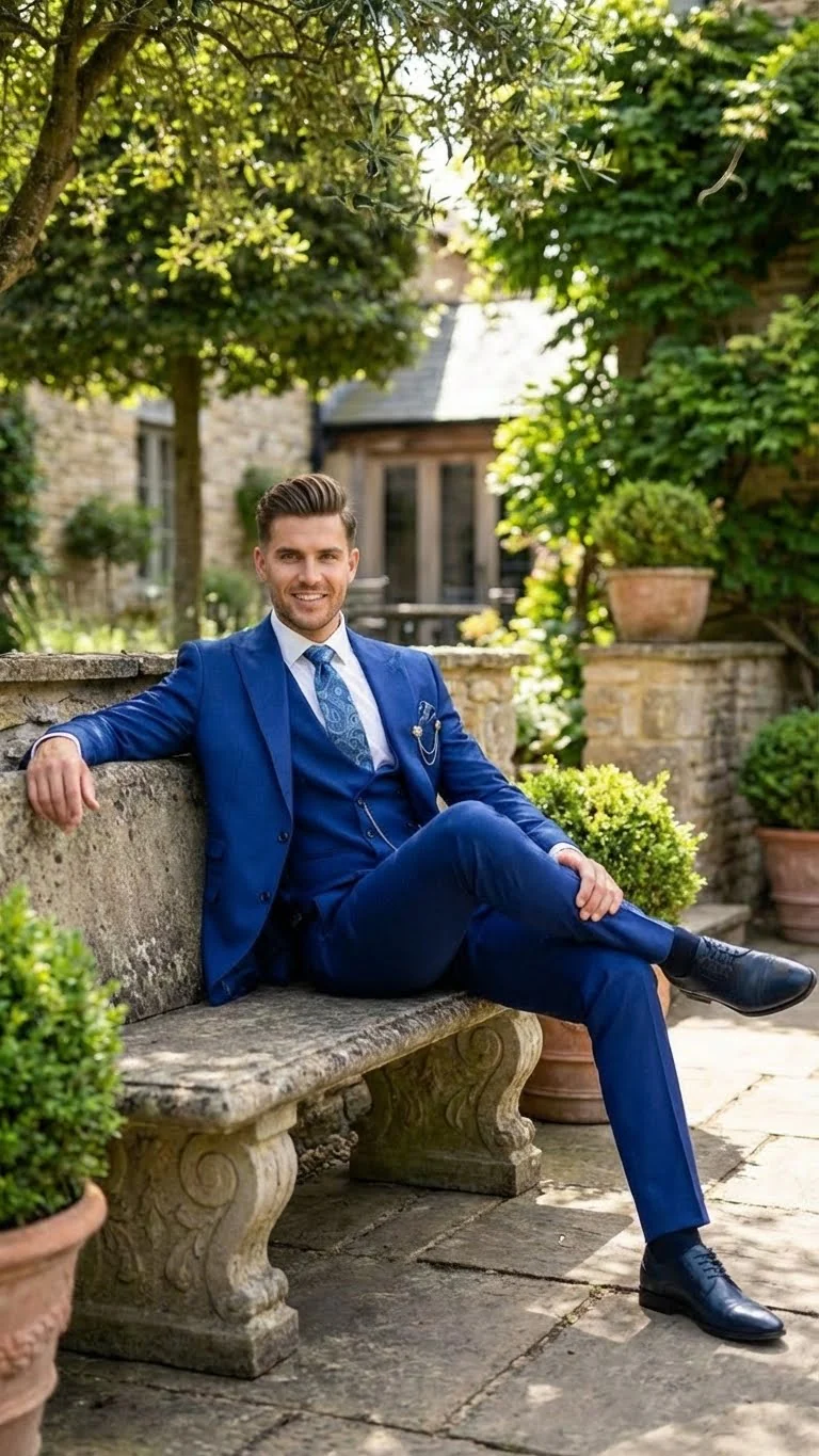 Men’s Royal Blue 3 Piece Suit Set with Vest – Formal Wedding and Party Wear Suit - Saphire Cobalt blue - Image 5