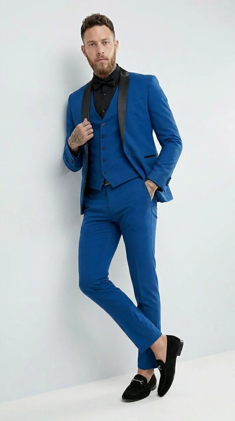 Men’s Royal Blue 3 Piece Suit with Black Lapel – Modern Formal Suit for Wedding, Prom and Party Wear - Image 10