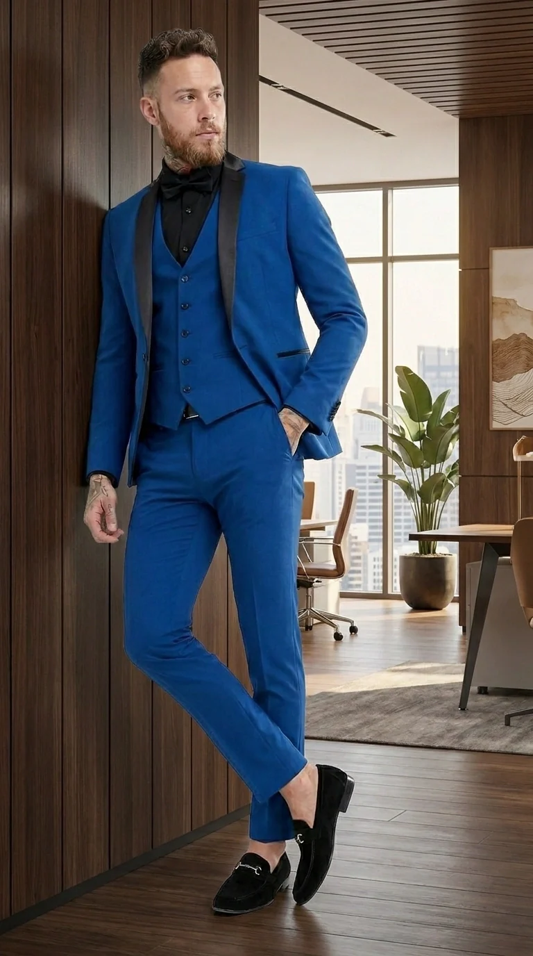 Men’s Royal Blue 3 Piece Suit with Black Lapel – Modern Formal Suit for Wedding, Prom and Party Wear - Image 11