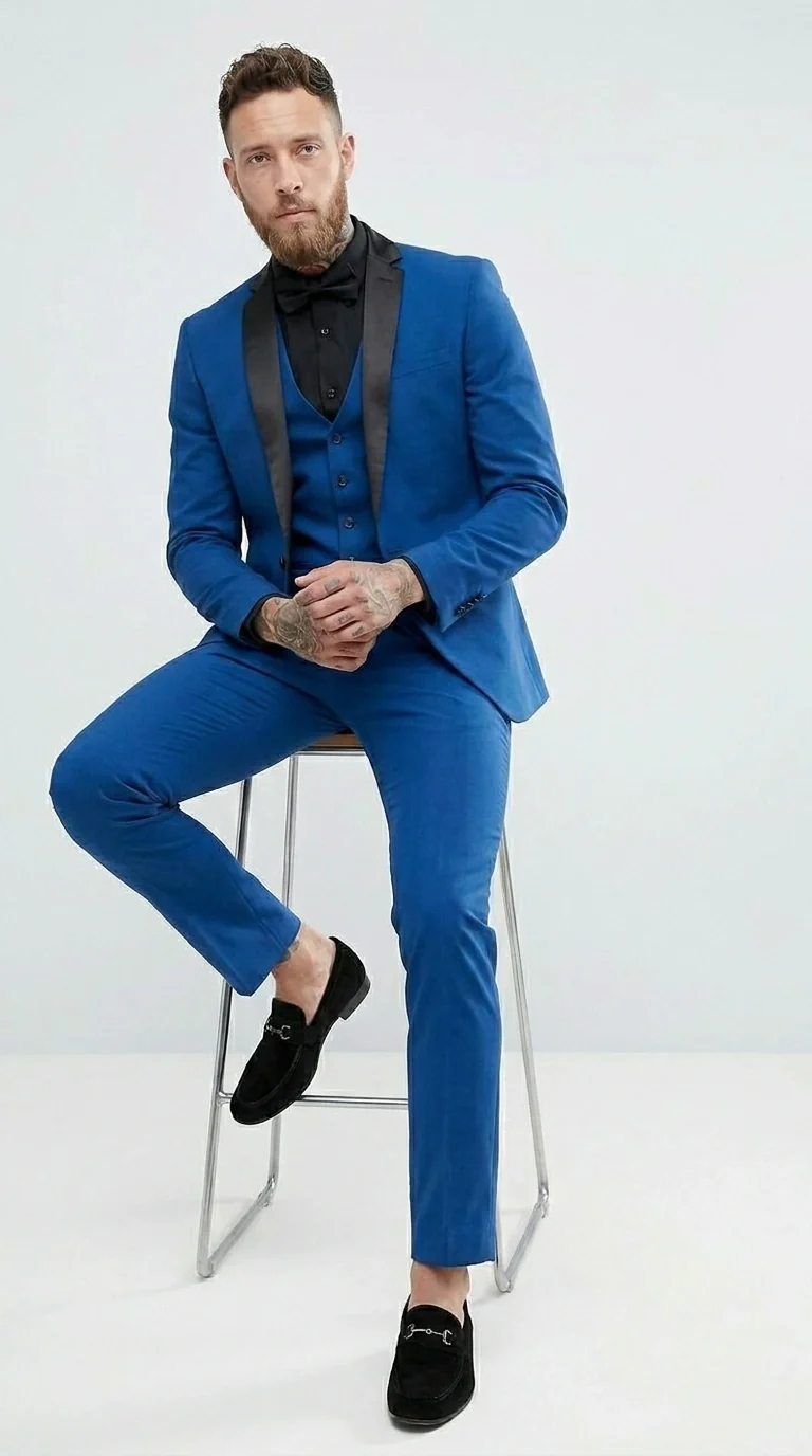 Men’s Royal Blue 3 Piece Suit with Black Lapel – Modern Formal Suit for Wedding, Prom and Party Wear - Image 3