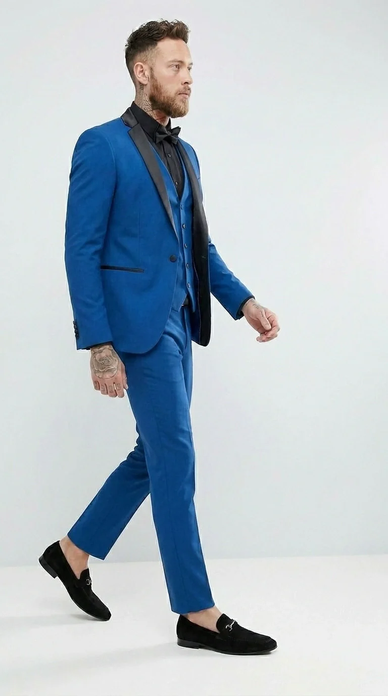 Men’s Royal Blue 3 Piece Suit with Black Lapel – Modern Formal Suit for Wedding, Prom and Party Wear - Image 5