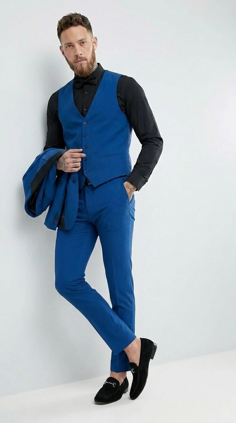 Men’s Royal Blue 3 Piece Suit with Black Lapel – Modern Formal Suit for Wedding, Prom and Party Wear - Image 7
