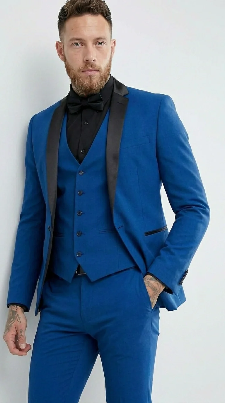 Men’s Royal Blue 3 Piece Suit with Black Lapel – Modern Formal Suit for Wedding, Prom and Party Wear - Image 8