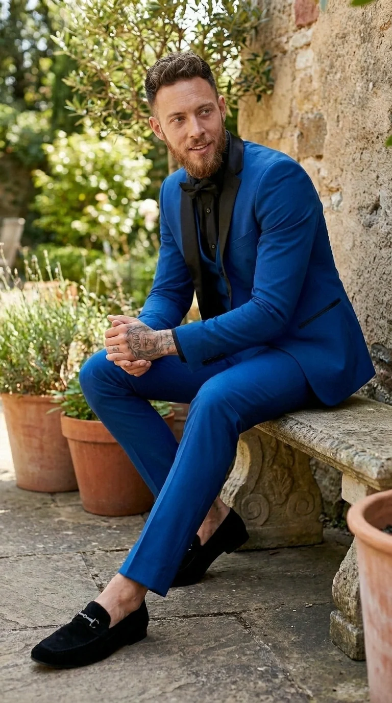 Men’s Royal Blue 3 Piece Suit with Black Lapel – Modern Formal Suit for Wedding, Prom and Party Wear - Image 9