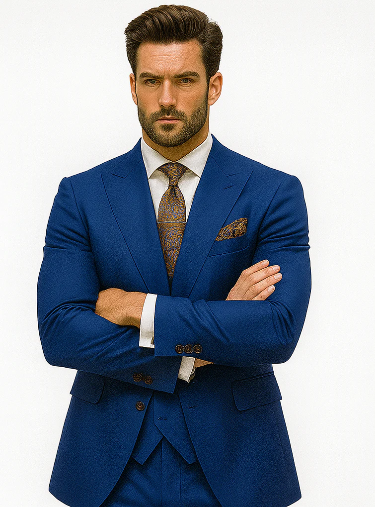 Men’s Royal Blue 3-Piece Suit with Vest and Chain – Modern Formal Wear - Image 5
