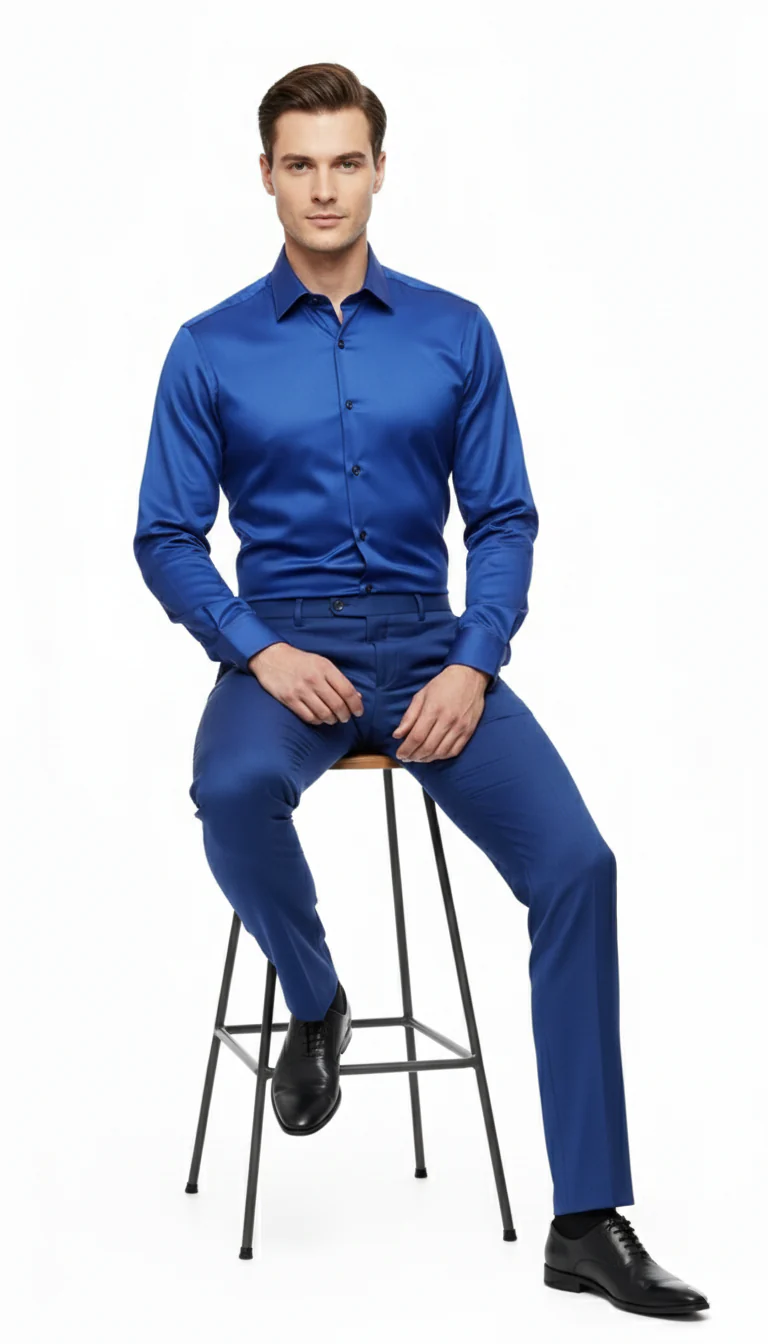 Men’s Royal Blue Satin Dress Shirt – Luxury Long Sleeve Formal Shirt for Parties, Weddings, and Business Wear - Image 5
