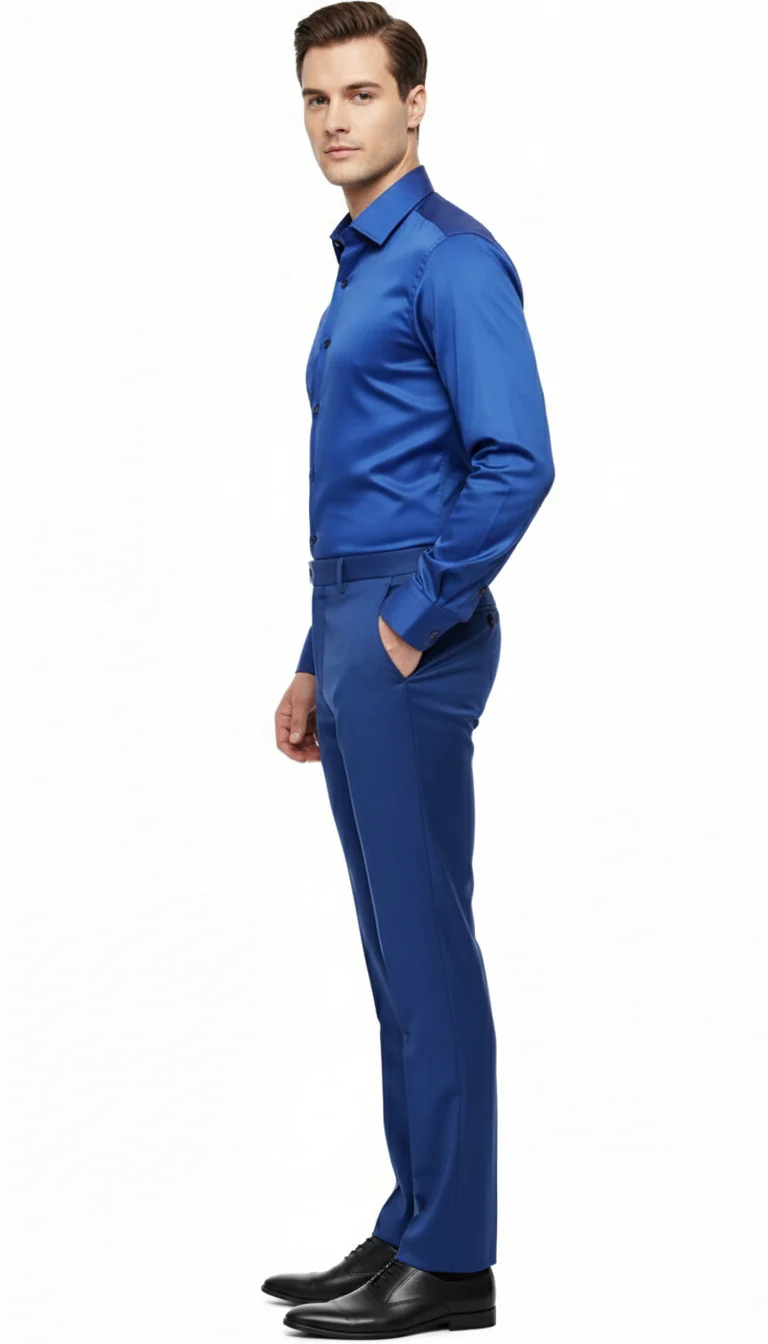 Men’s Royal Blue Satin Dress Shirt – Luxury Long Sleeve Formal Shirt for Parties, Weddings, and Business Wear - Image 6