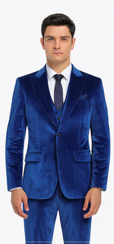 Men’s Royal Blue Velvet Peak Lapel Suit – 2-Piece Skinny Fit Formalwear by Tazzio - Image 2