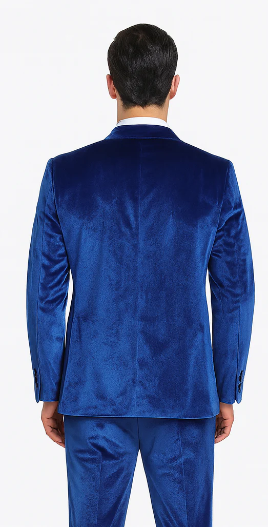 Men’s Royal Blue Velvet Peak Lapel Suit – 2-Piece Skinny Fit Formalwear by Tazzio - Image 3