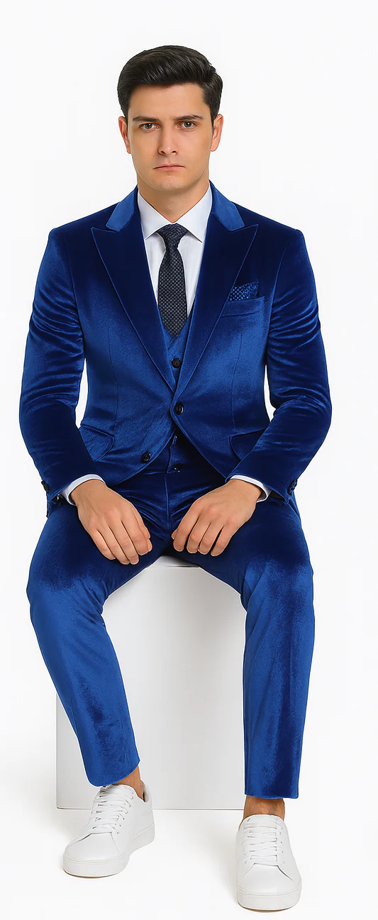 Men’s Royal Blue Velvet Peak Lapel Suit – 2-Piece Skinny Fit Formalwear by Tazzio - Image 4