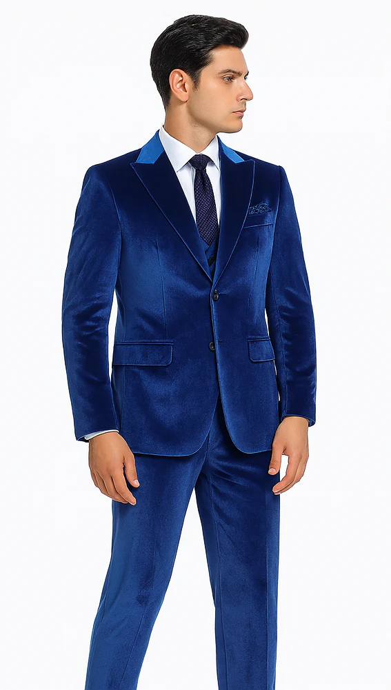 Men’s Royal Blue Velvet Peak Lapel Suit – 2-Piece Skinny Fit Formalwear by Tazzio - Image 5
