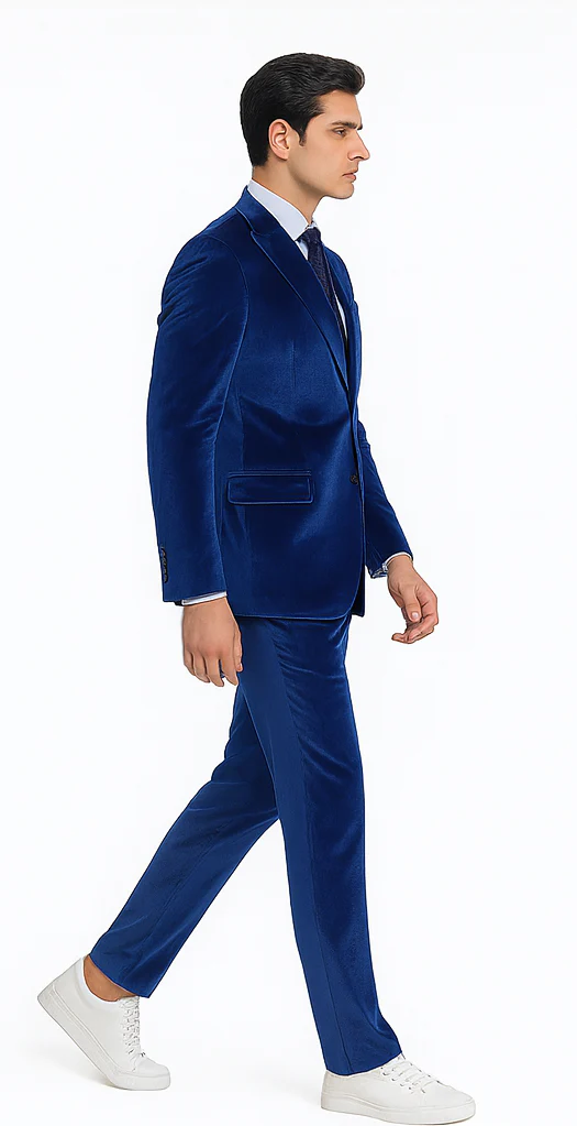 Men’s Royal Blue Velvet Peak Lapel Suit – 2-Piece Skinny Fit Formalwear by Tazzio - Image 7