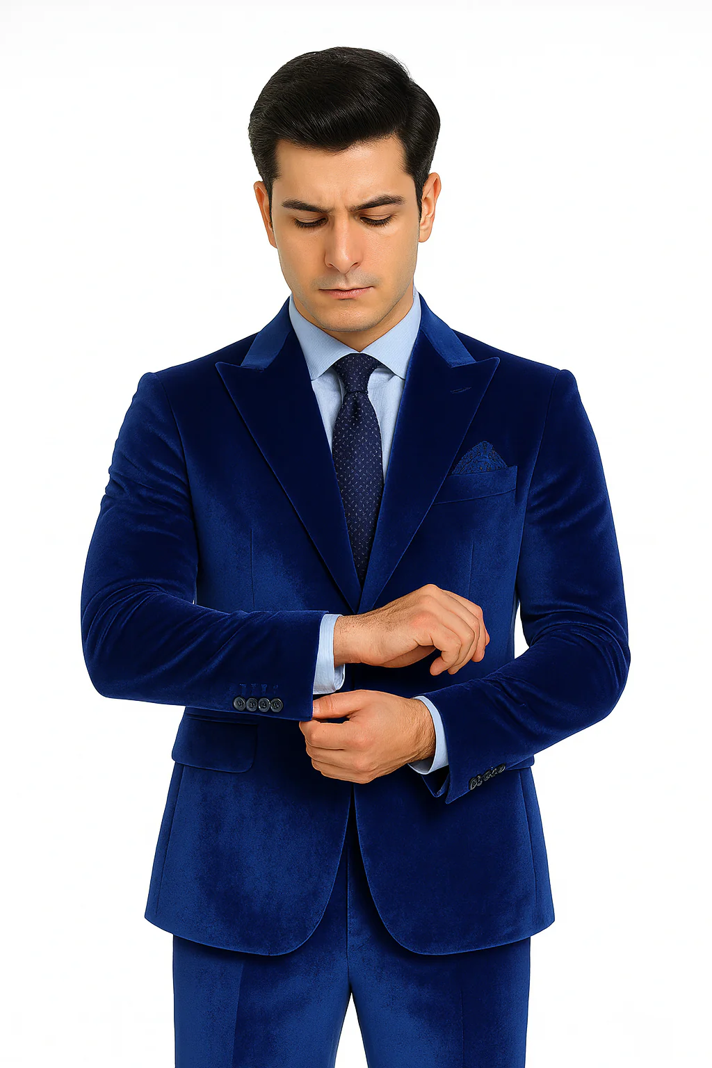 Men’s Royal Blue Velvet Peak Lapel Suit – 2-Piece Skinny Fit Formalwear by Tazzio - Image 8