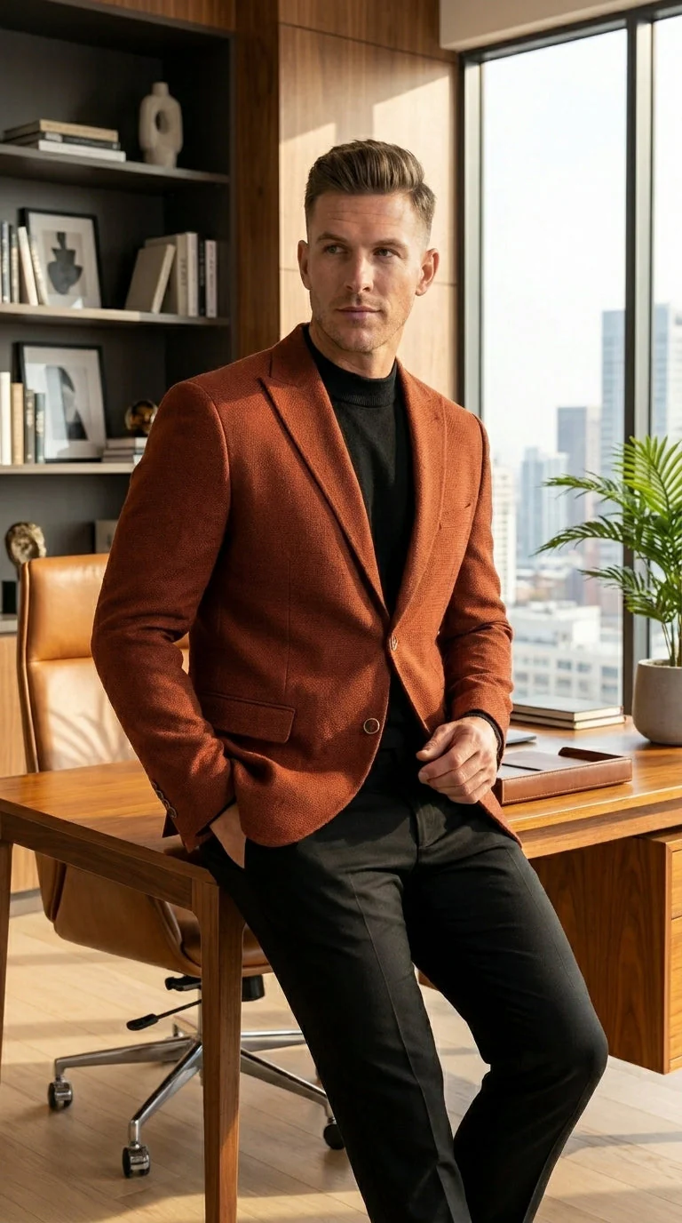 Men’s Rustic Brown Textured Blazer with Notched Lapel, Formal Dress Jacket for Weddings, Parties, Business Look - Image 10