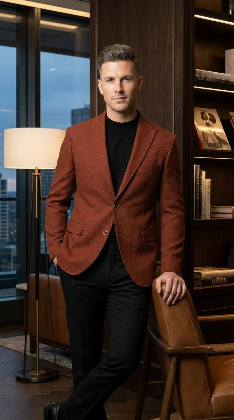 Men’s Rustic Brown Textured Blazer with Notched Lapel, Formal Dress Jacket for Weddings, Parties, Business Look - Image 11