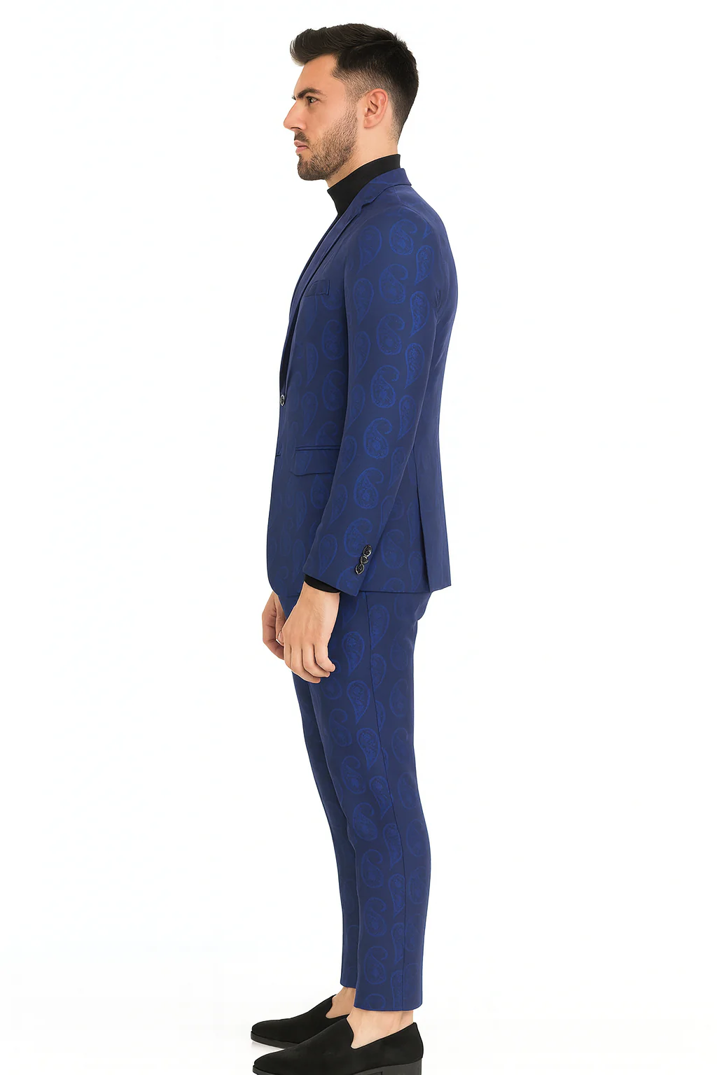 Men’s Sapphire Blue Paisley 3-Piece Suit – Slim Fit Designer Tuxedo Set for Weddings and Formal Events in Cobalt Blue Color - Image 2