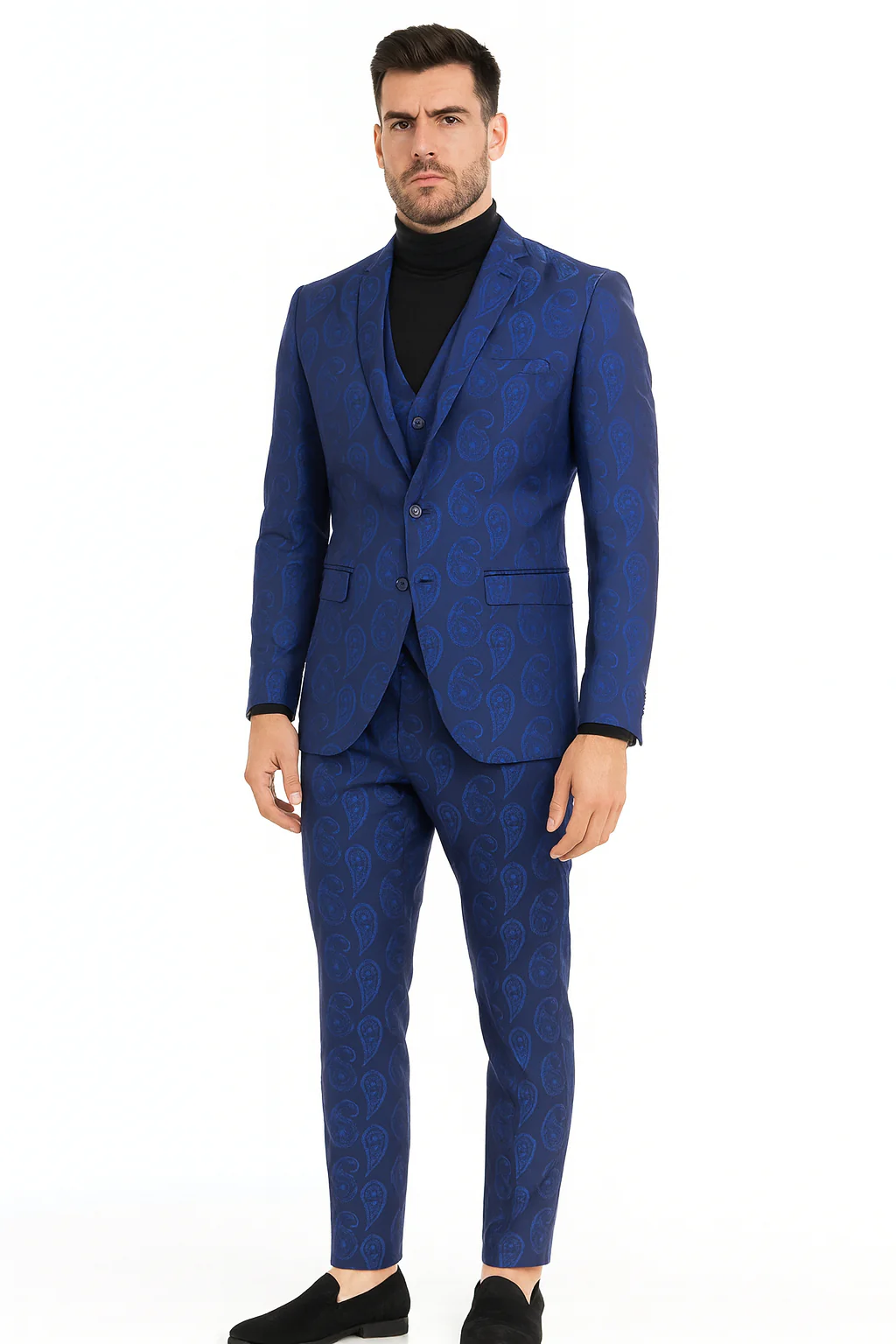 Men’s Sapphire Blue Paisley 3-Piece Suit – Slim Fit Designer Tuxedo Set for Weddings and Formal Events in Cobalt Blue Color - Image 3