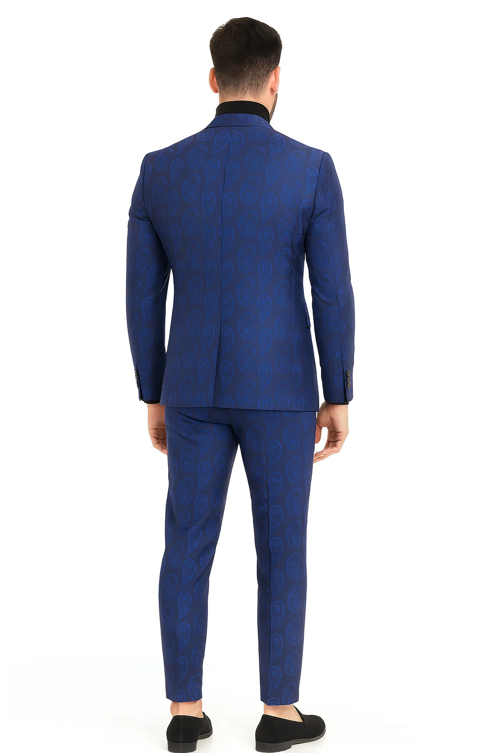Men’s Sapphire Blue Paisley 3-Piece Suit – Slim Fit Designer Tuxedo Set for Weddings and Formal Events in Cobalt Blue Color - Image 4