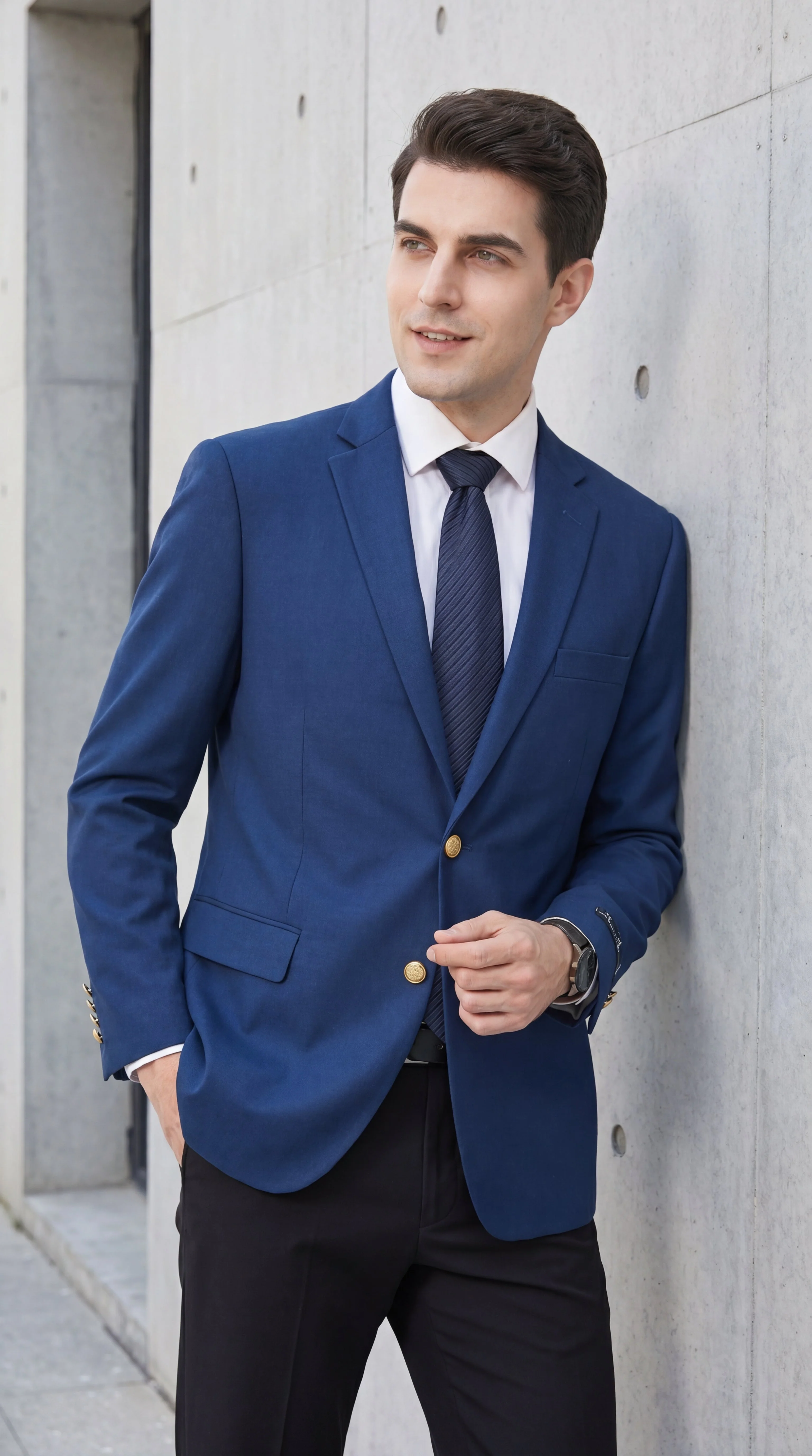 Men’s Sapphire Indigo Cobalt Blue Blazer with Gold Buttons – Classic Single Breasted Formal Business Jacket for Office, Wedding - Image 12