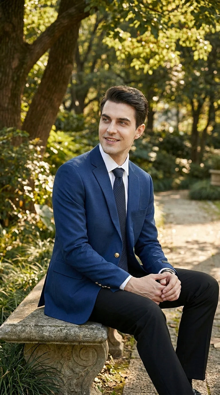 Men’s Sapphire Indigo Cobalt Blue Blazer with Gold Buttons – Classic Single Breasted Formal Business Jacket for Office, Wedding - Image 16
