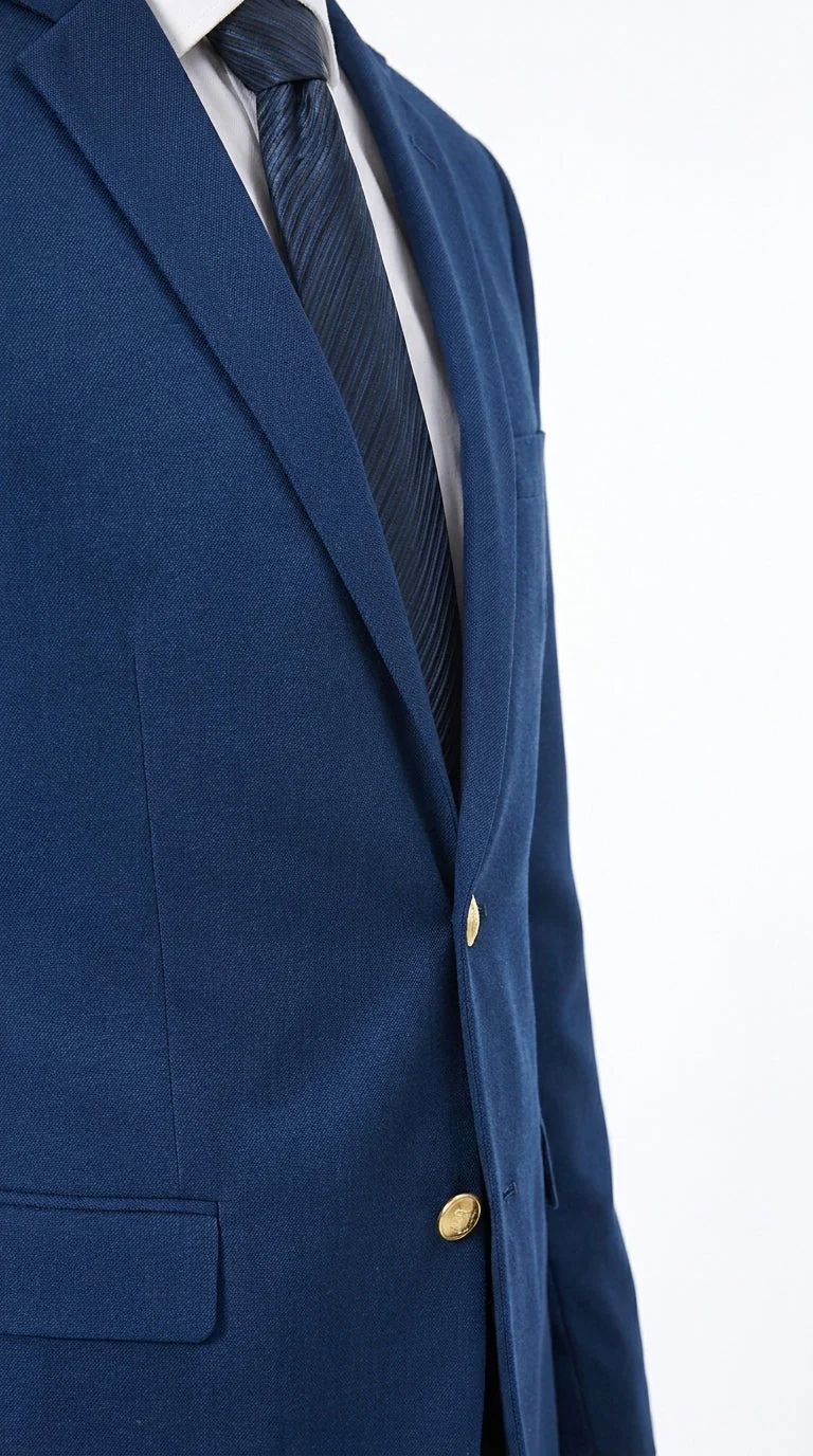 Men’s Sapphire Indigo Cobalt Blue Blazer with Gold Buttons – Classic Single Breasted Formal Business Jacket for Office, Wedding - Image 17