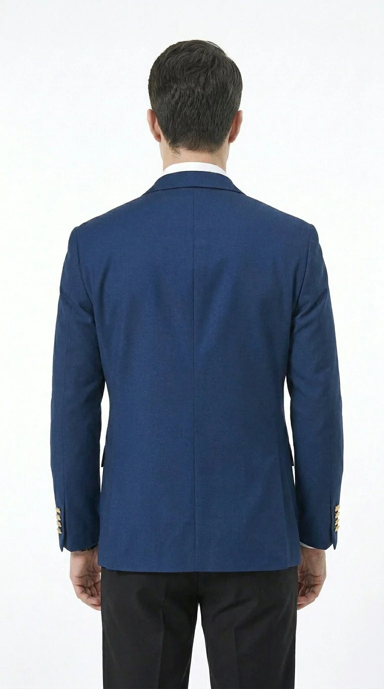 Men’s Sapphire Indigo Cobalt Blue Blazer with Gold Buttons – Classic Single Breasted Formal Business Jacket for Office, Wedding - Image 2