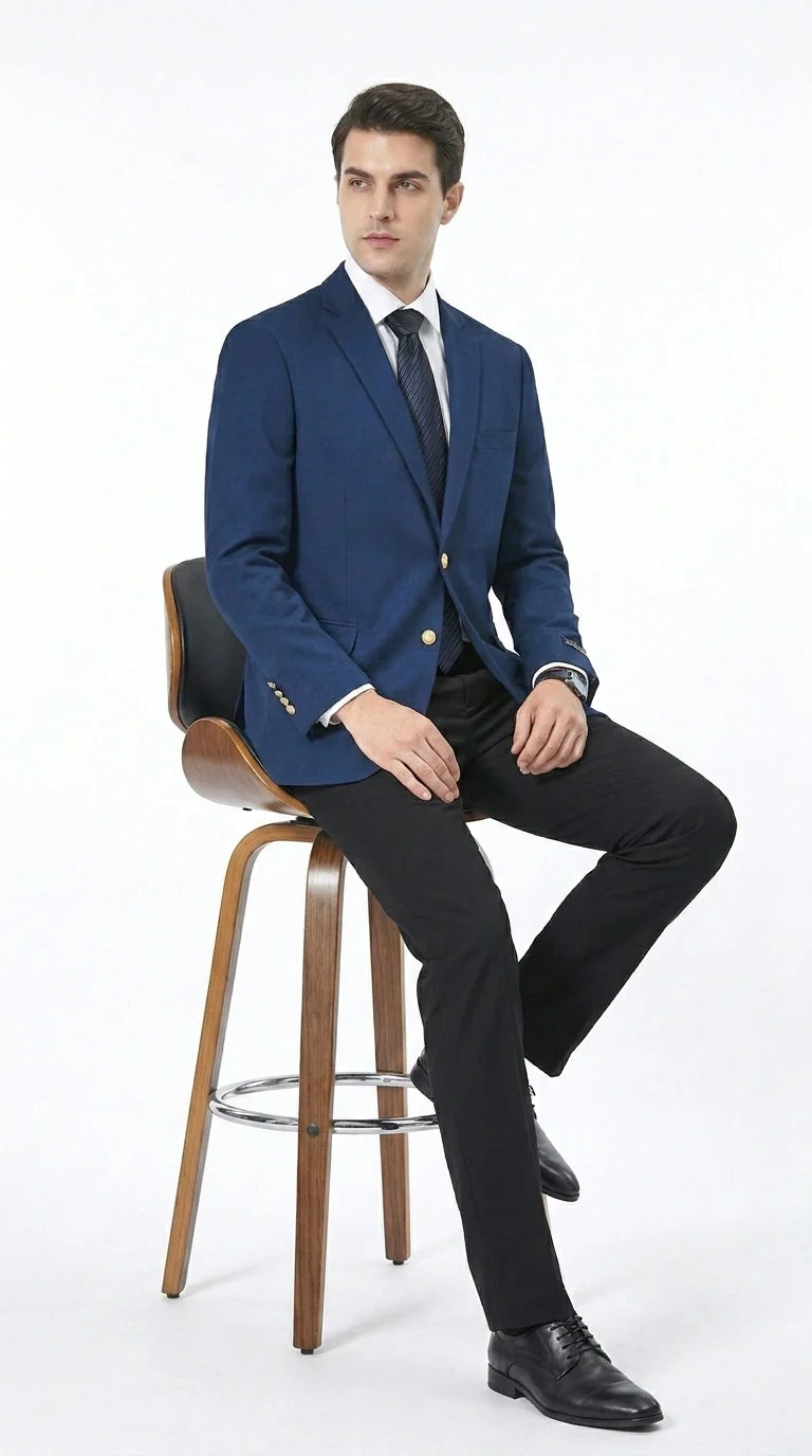 Men’s Sapphire Indigo Cobalt Blue Blazer with Gold Buttons – Classic Single Breasted Formal Business Jacket for Office, Wedding - Image 3
