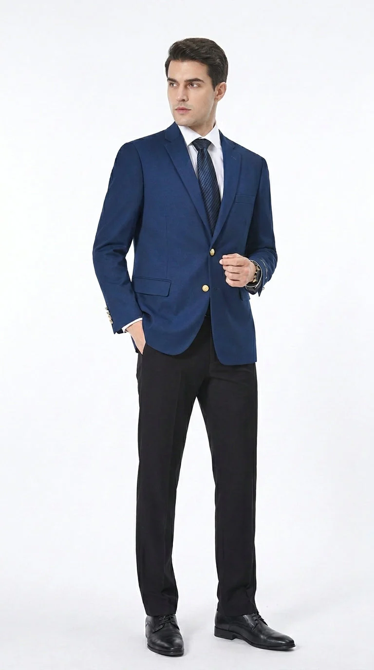 Men’s Sapphire Indigo Cobalt Blue Blazer with Gold Buttons – Classic Single Breasted Formal Business Jacket for Office, Wedding - Image 4