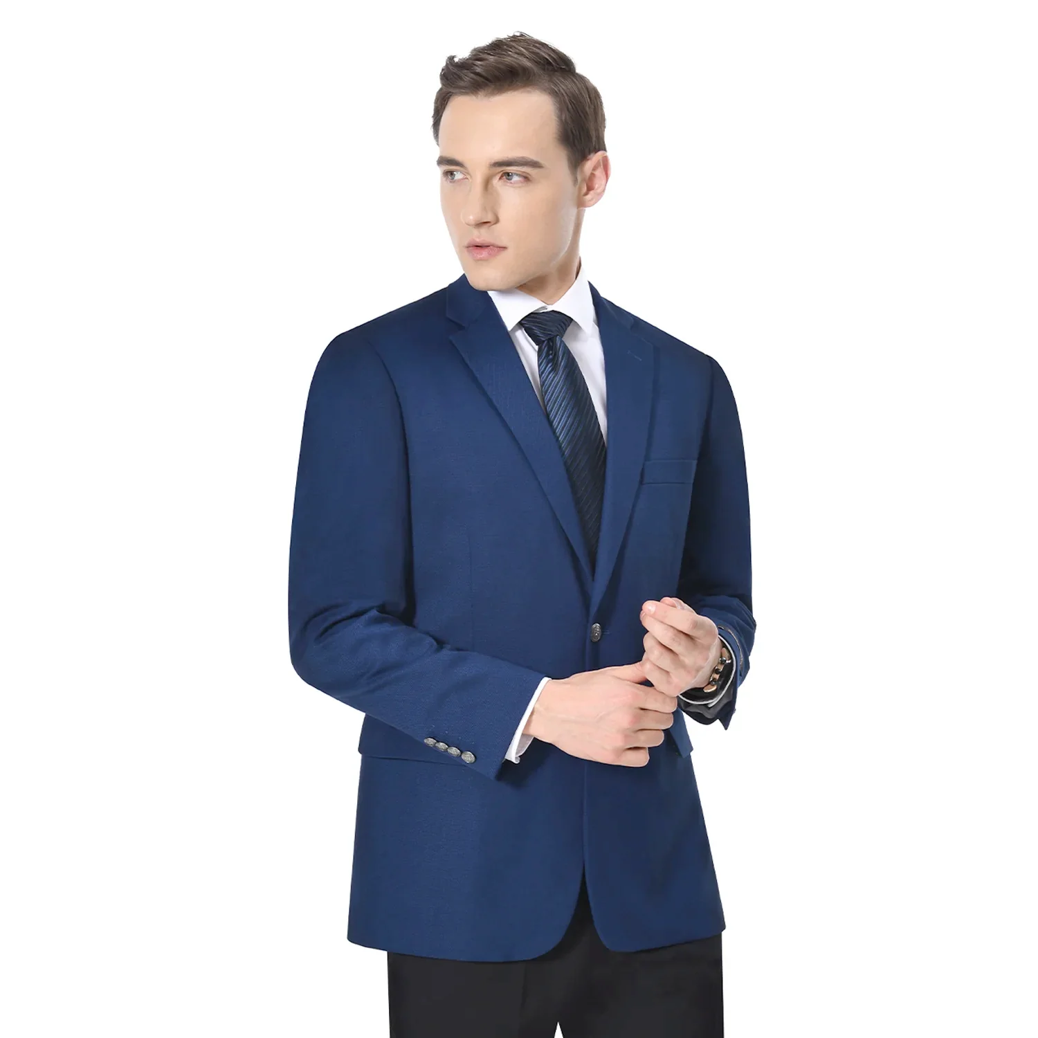 Men’s Sapphire Indigo Cobalt Blue Blazer with Gold Buttons – Classic Single Breasted Formal Business Jacket for Office, Wedding - Image 7