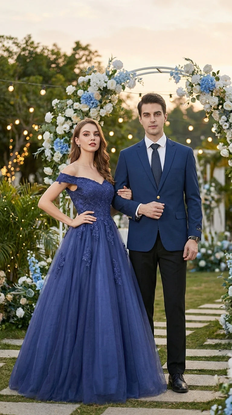 Men’s Sapphire Indigo Cobalt Blue Blazer with Gold Buttons – Classic Single Breasted Formal Business Jacket for Office, Wedding - Image 9